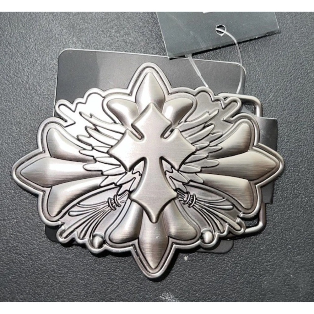 Winged Cross Silver Belt Buckle